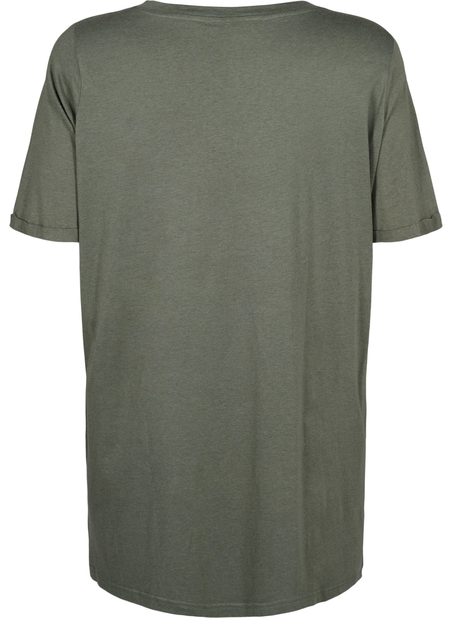 Zizzi Ensfarvet oversize t-shirt med v-hals, Gr&oslash;n, Packshot image number 1