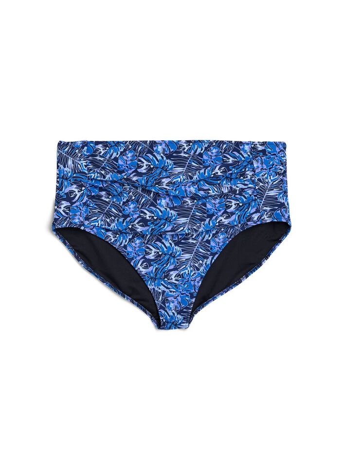 H&oslash;jtaljet bikinitrusse med bladprint, Bl&aring;, Packshot image number 0
