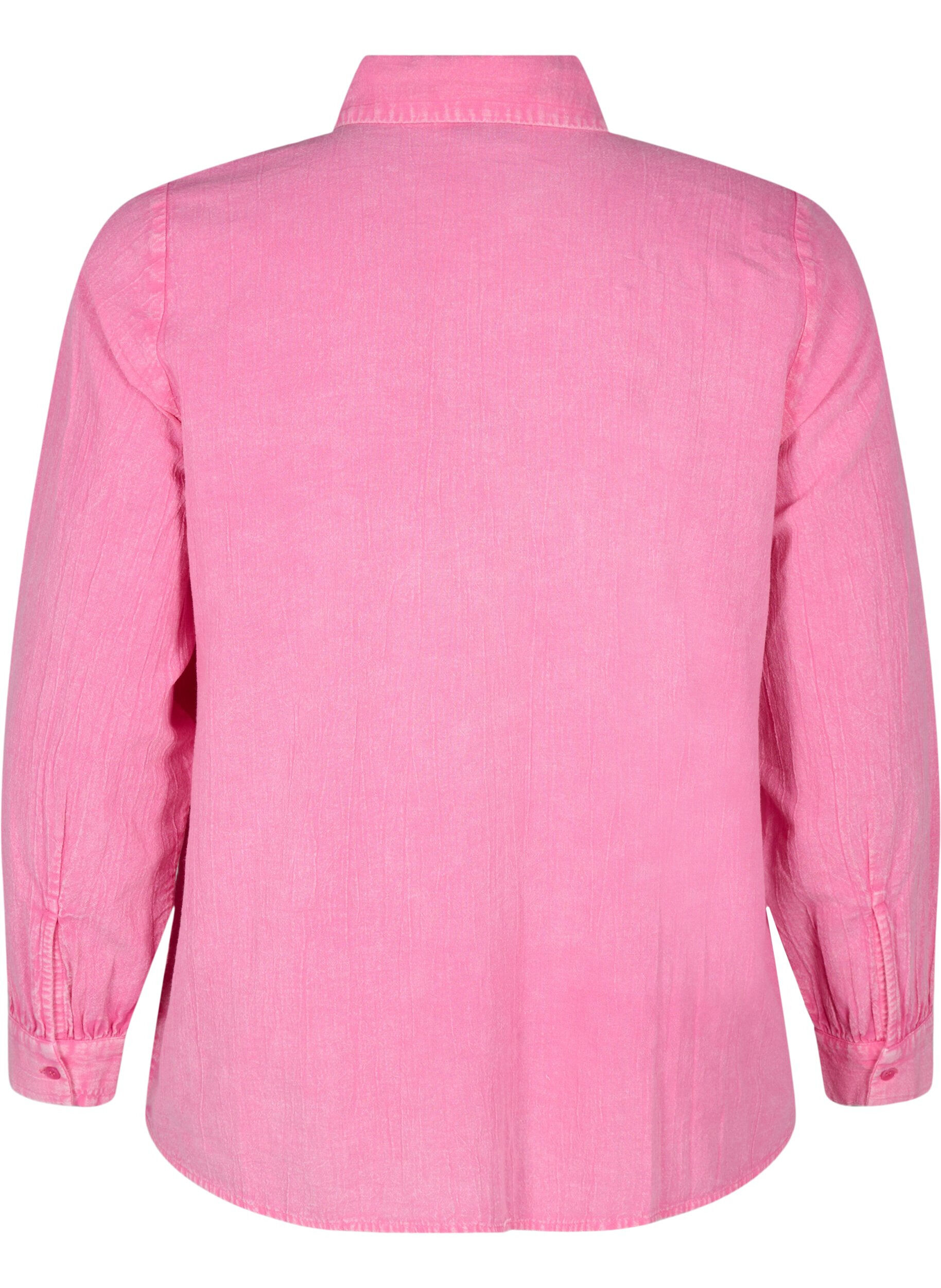 Zizzi Ensfarvet denimskjorte, Pink Power, Packshot image number 1