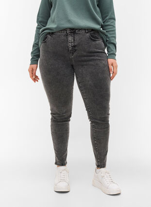 Super slim Amy jeans med høj talje, Grey Denim, Model image number 2
