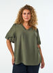 Bluse med ballon&aelig;rmer og V-udsk&aelig;ring, Gr&oslash;n, Model image number 0