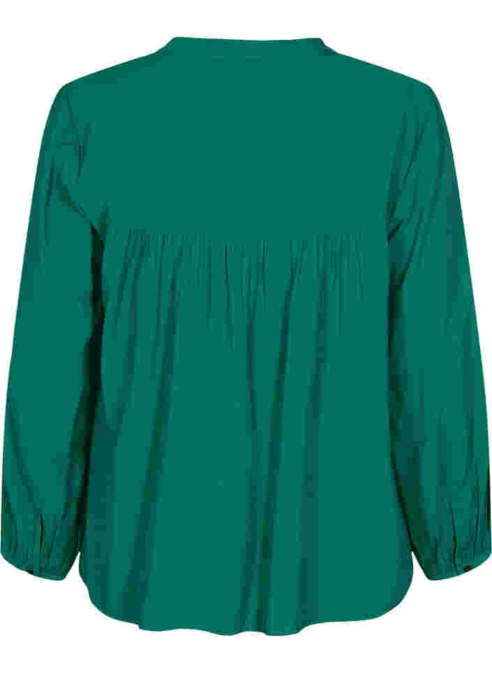 Langærmet bluse i viskosemix, Evergreen, Packshot image number 1