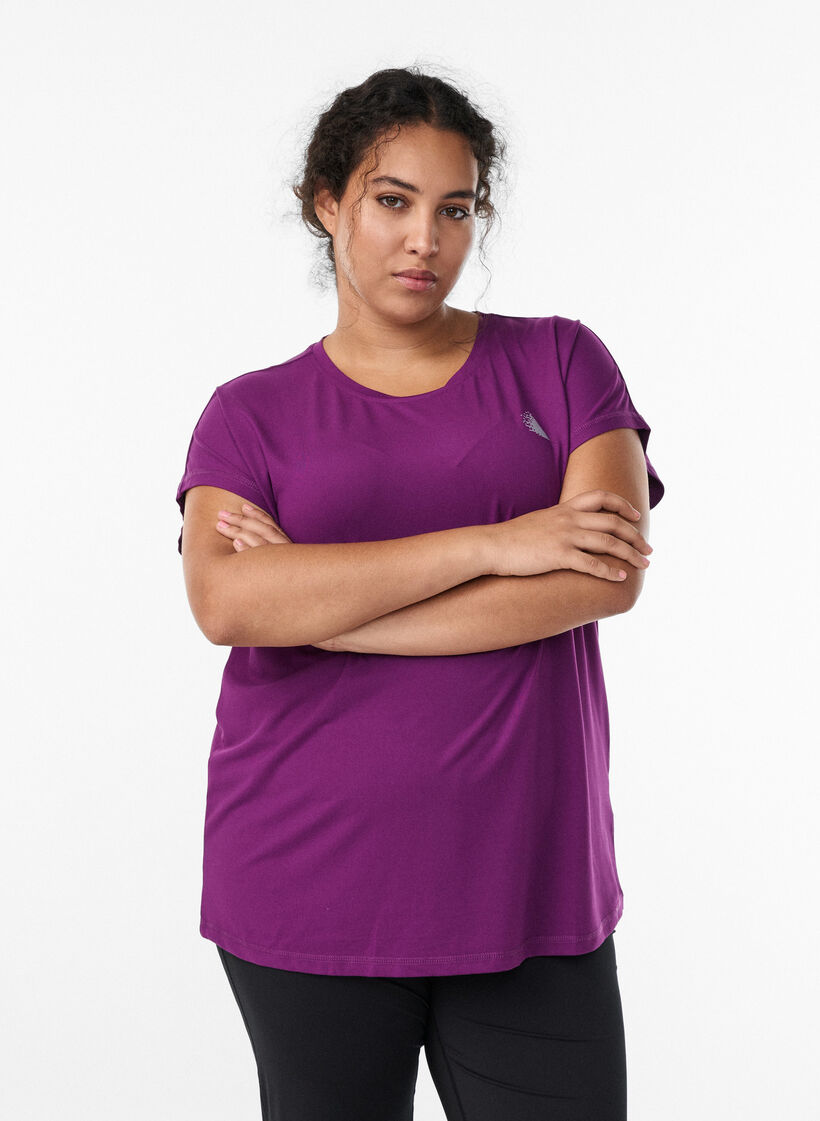 Ensfarvet trænings t-shirt, Lilla, Model image number 0