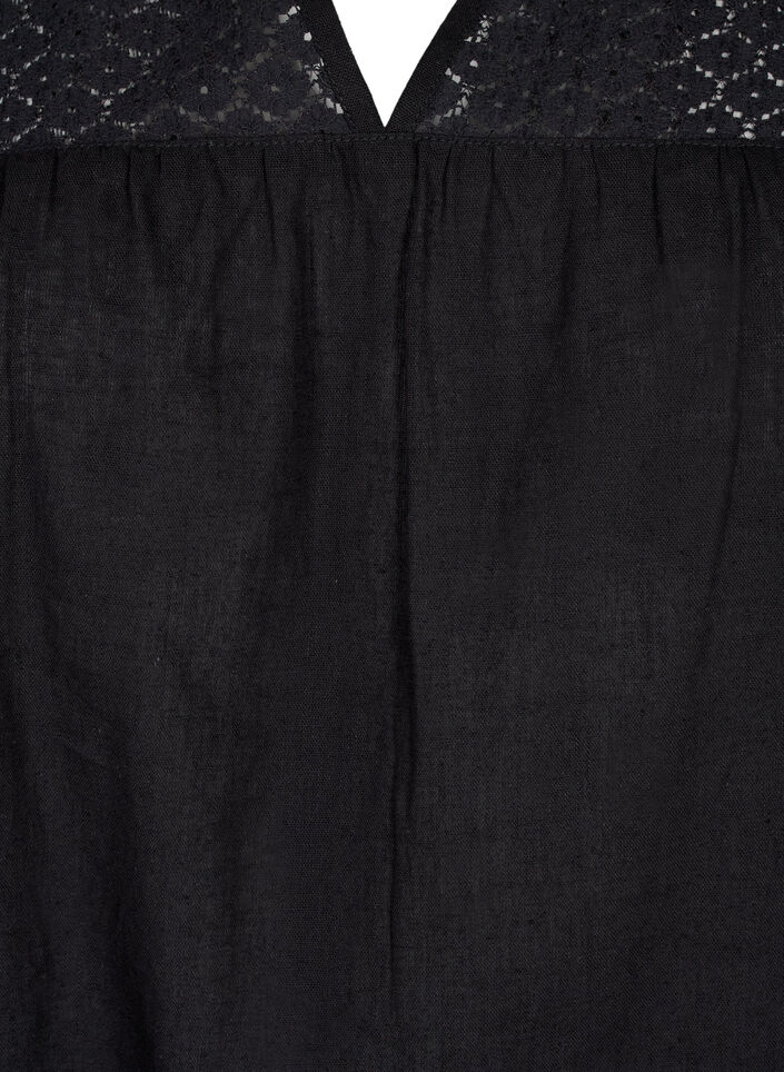 Bluse i bomuldsmix med hør og crochetdetalje, Black, Packshot image number 2