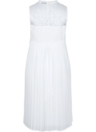 Ærmeløs kjole med blonder og plissé, Star White, Packshot image number 1