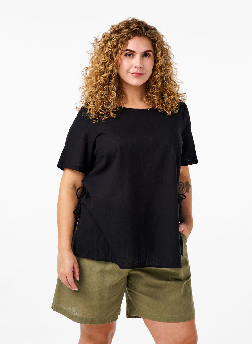 Løse shorts i bomuldsmix med hør, Deep Lichen Green, Model image number 0