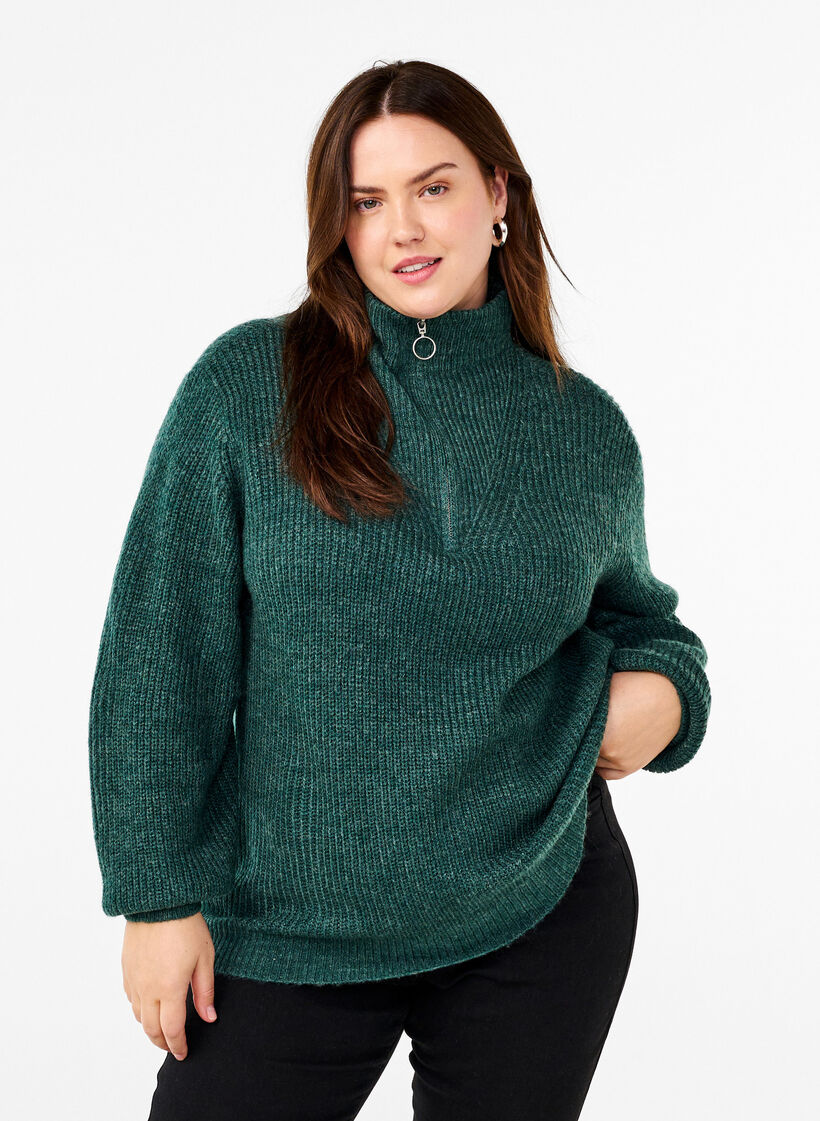 Striktr&oslash;je med h&oslash;j hals og lynl&aring;s, Gr&oslash;n, Model image number 0