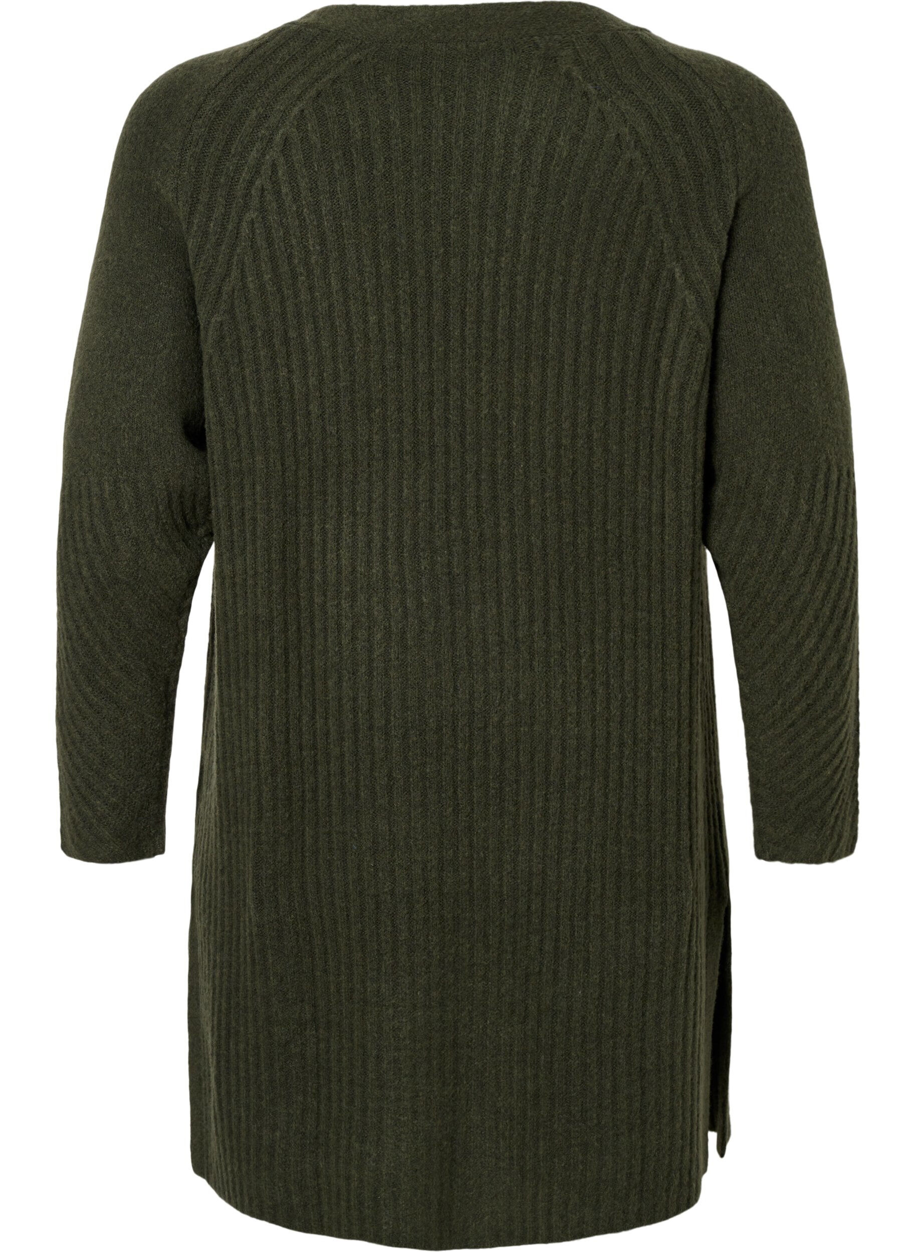Zizzi Lang ribstrikket cardigan, Forest Night Mel., Packshot image number 1