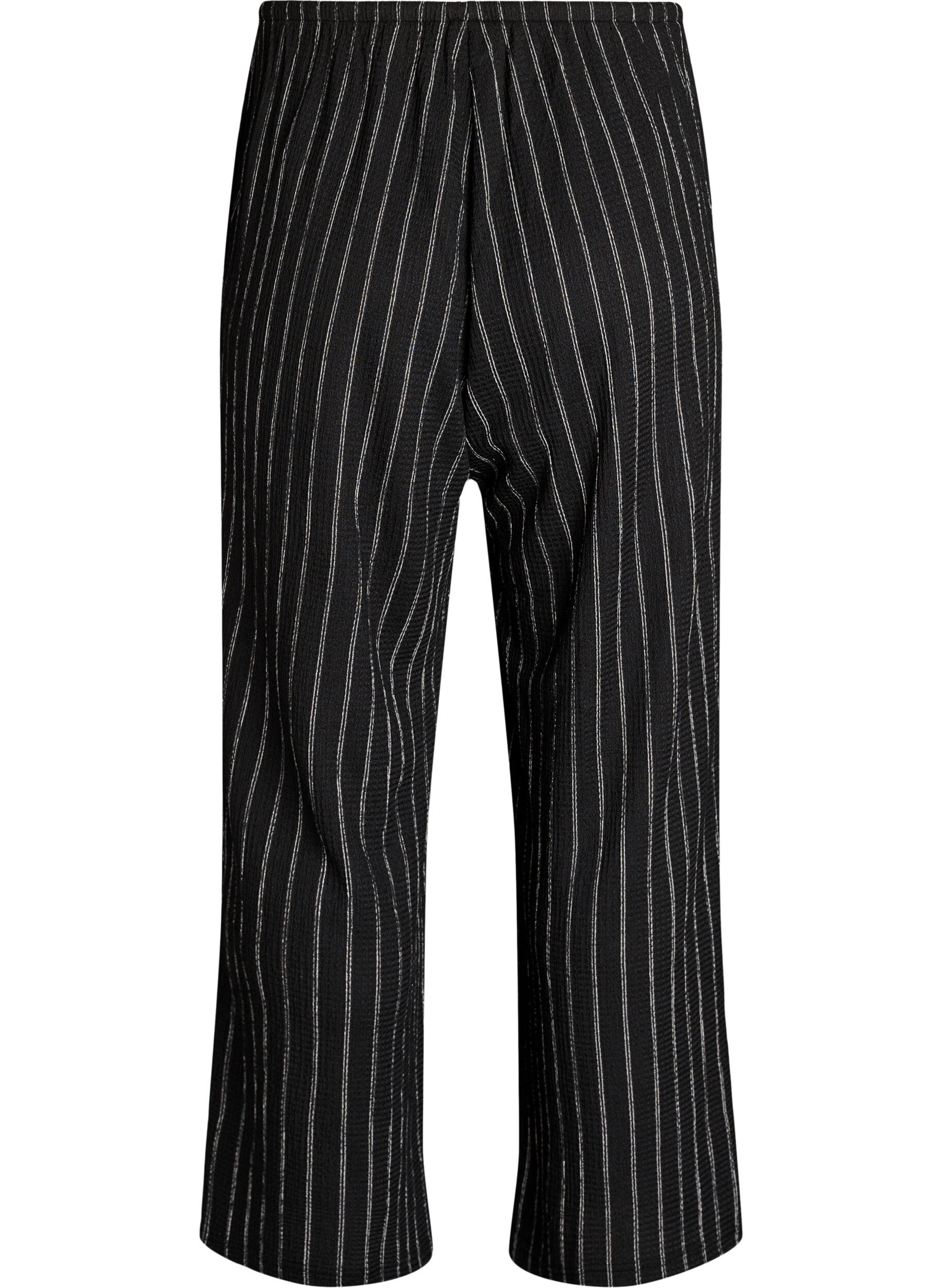 Zizzi Bukser i let strukturkvalitet med brede ben, Sort, Packshot image number 1