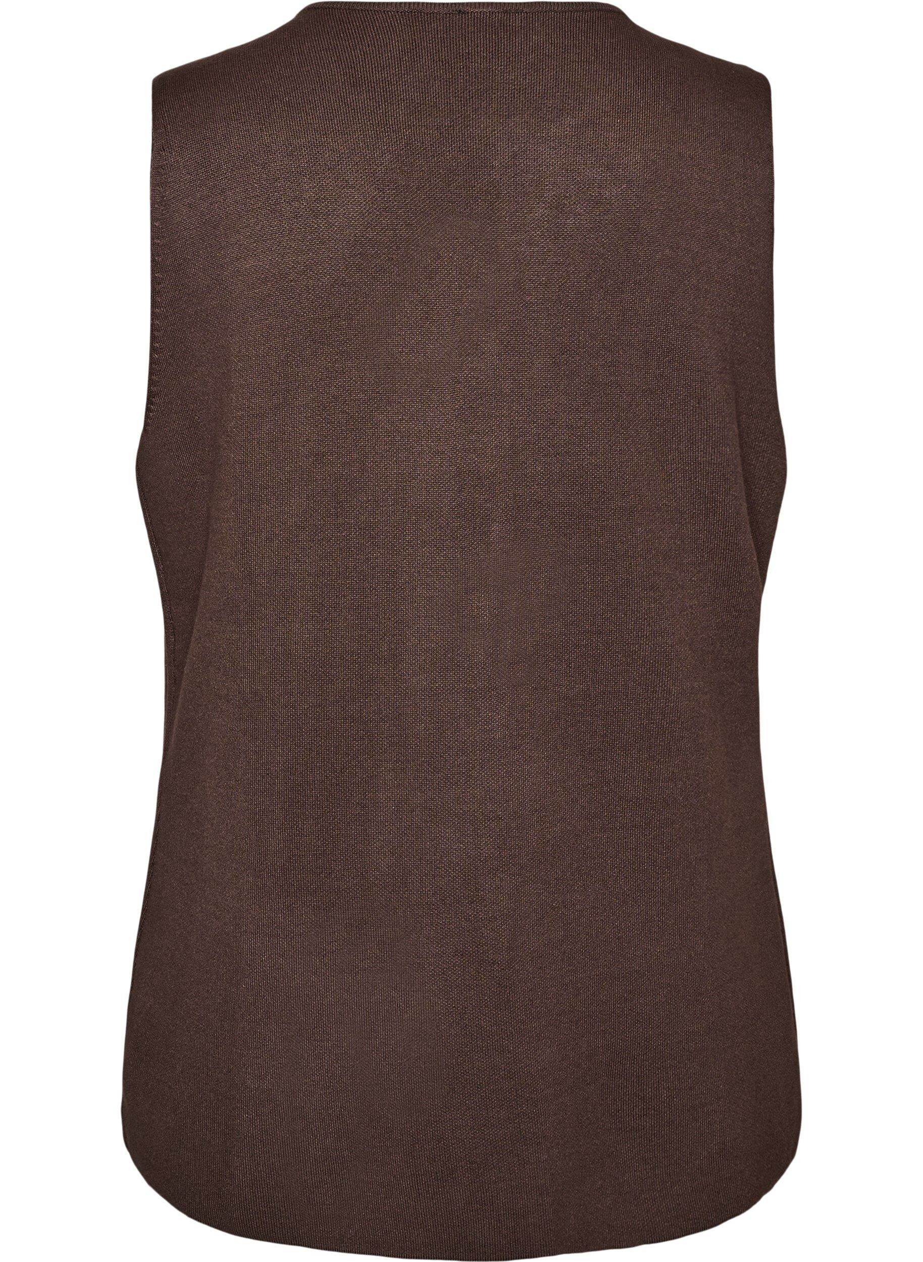 Zizzi&AElig;rmel&oslash;s strikvest med dekorative knapper, Brun, Packshot image number 1