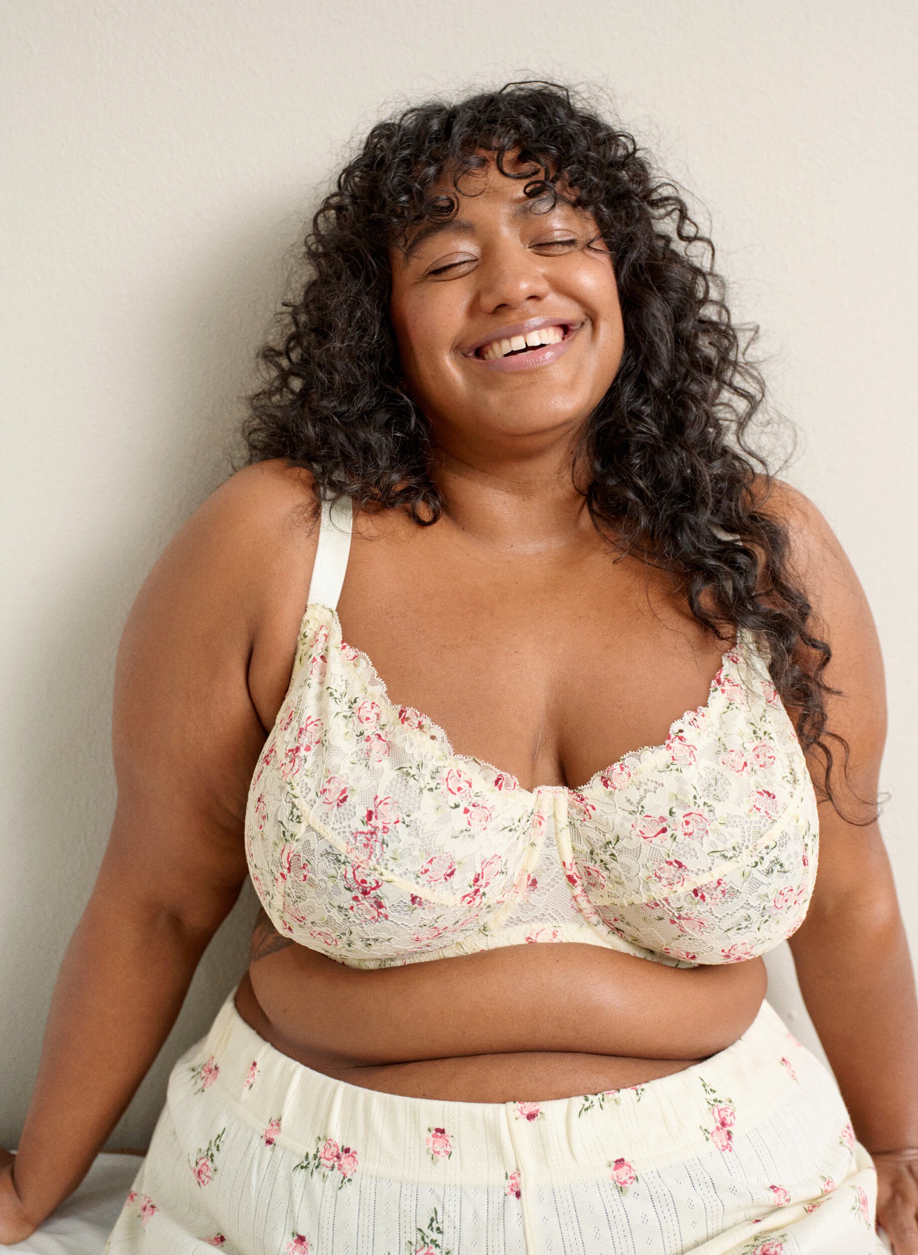 Zizzi Full cover bh med blomstret blonde, Hvid, Image image number 0