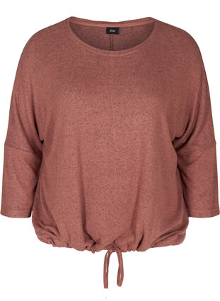 Meleret bluse med justerbar bund, Burlwood Melange , Packshot image number 0