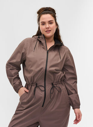 Regn jumpsuit med hætte og lommer, Iron, Model image number 2