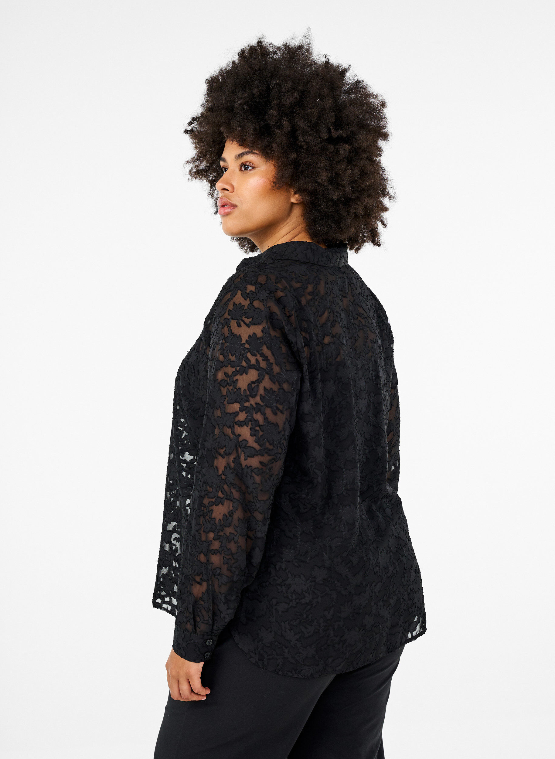 Zizzi Jacquard skjorte med knapper, Black, Model image number 1
