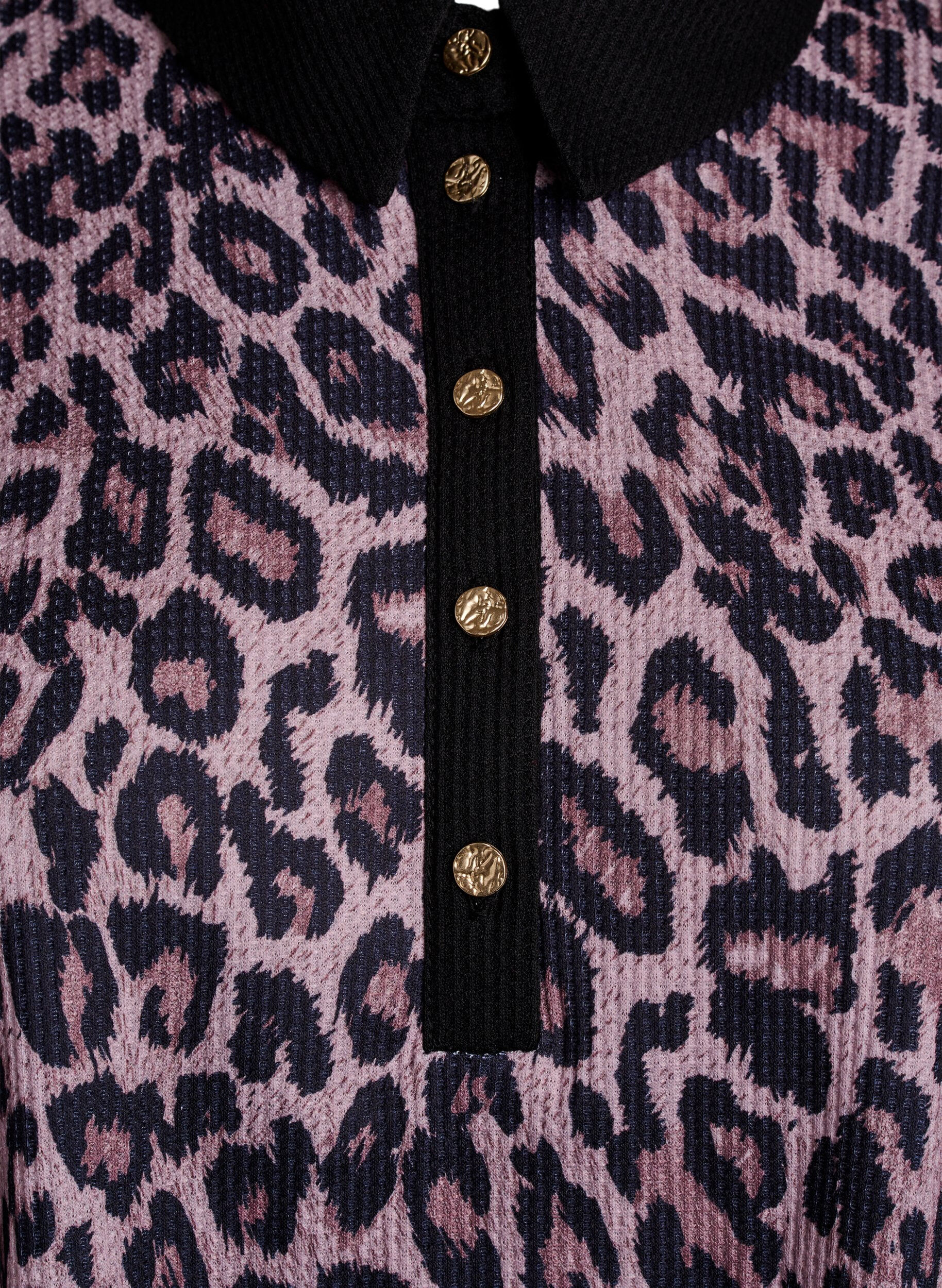 Zizzi Poloshirt med leopardm&oslash;nster og guldfarvede knapper, Brun, Packshot image number 2