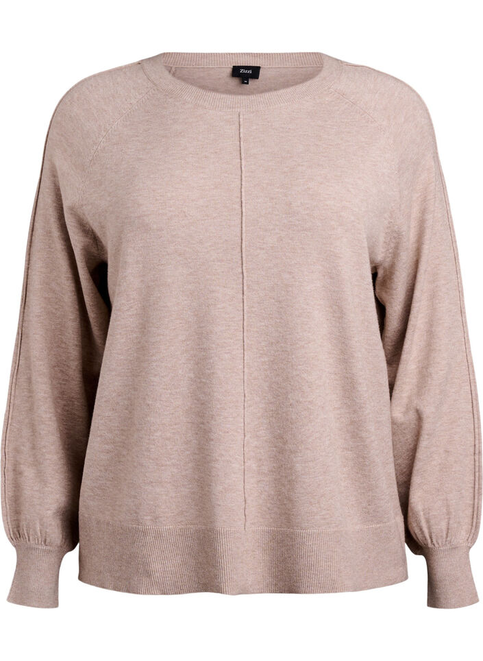 Strikbluse med midtersøm og raglanærmer, Beige, Packshot image number 0