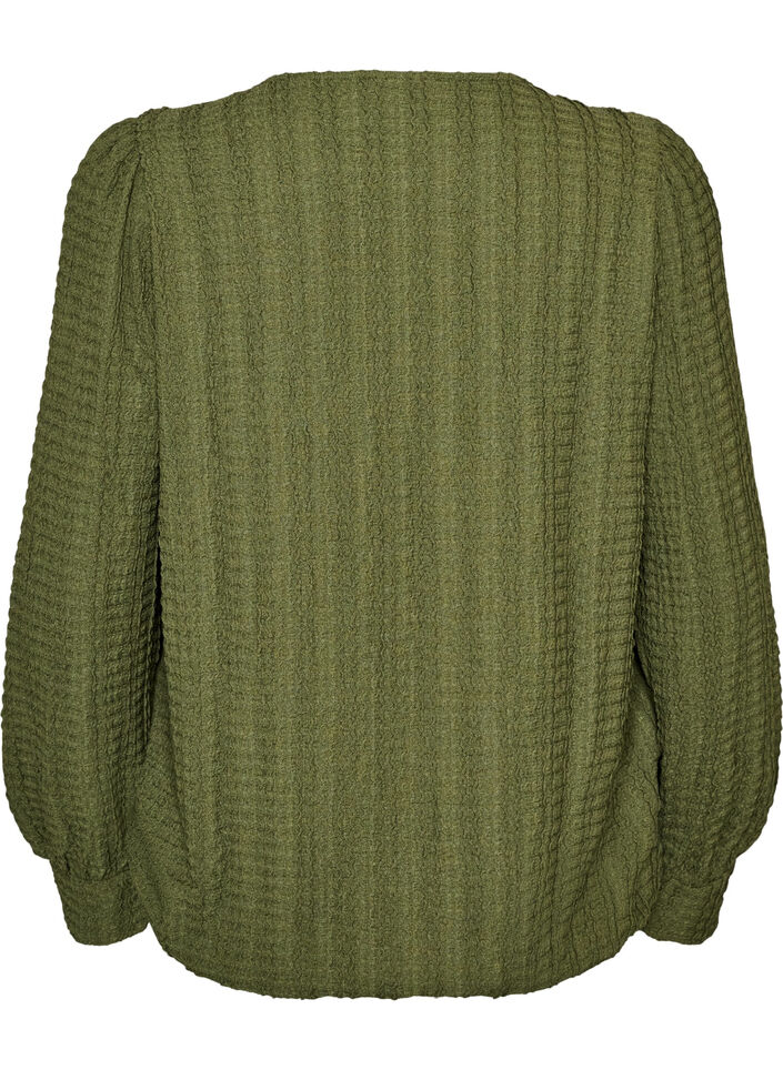 Jerseybluse med struktur og ballonform, Gr&oslash;n, Packshot image number 1