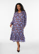 Midikjole med blomsterprint og fl&aelig;sekant, Brun, Model image number 0