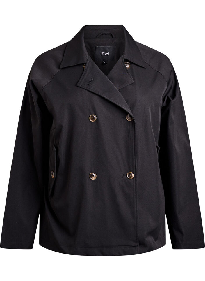 Kort trenchcoat med lommer, Sort, Packshot image number 0