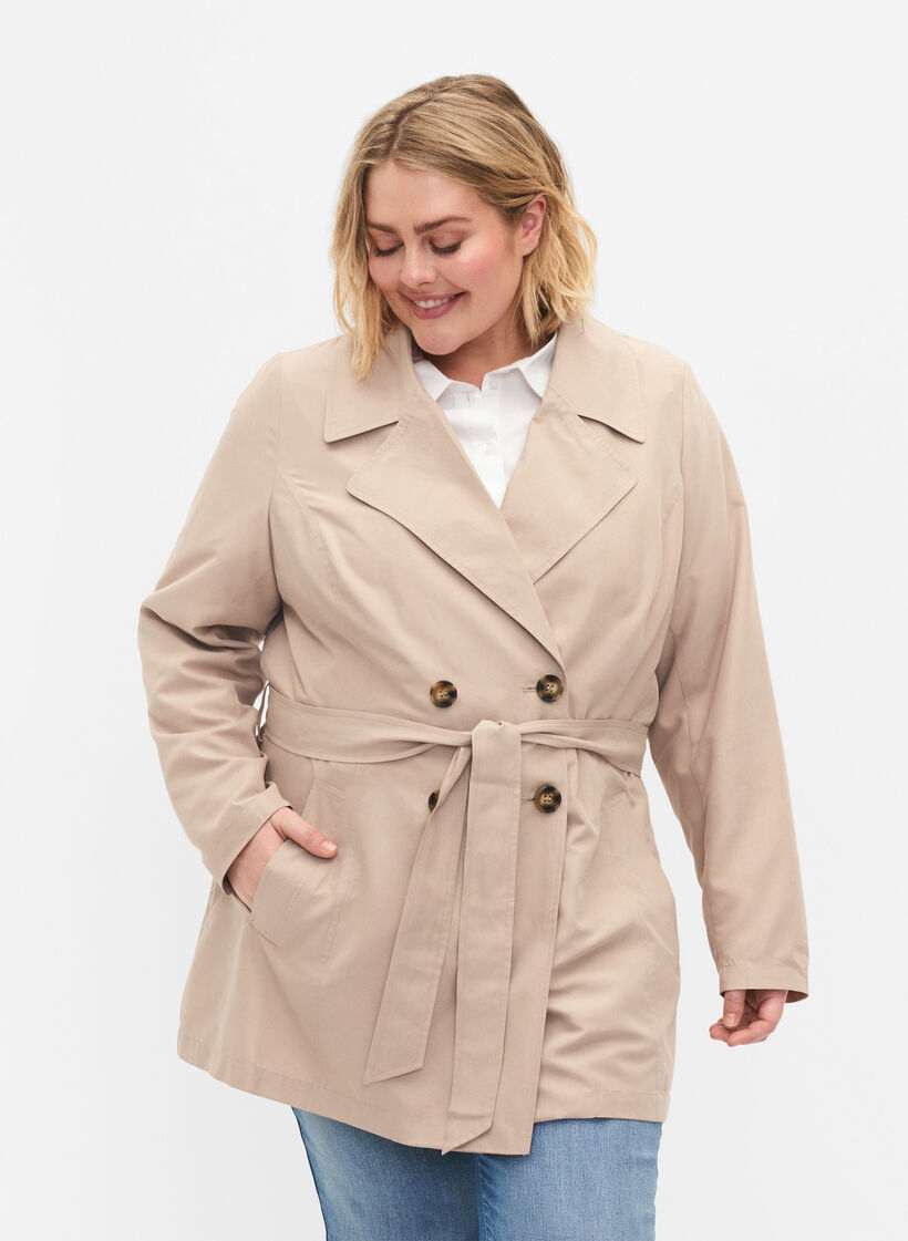 Trenchcoat med bælte og lommer, Nomad, Model image number 0