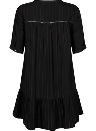 Stribet viskose kjole med blondebånd, Black, Packshot image number 1