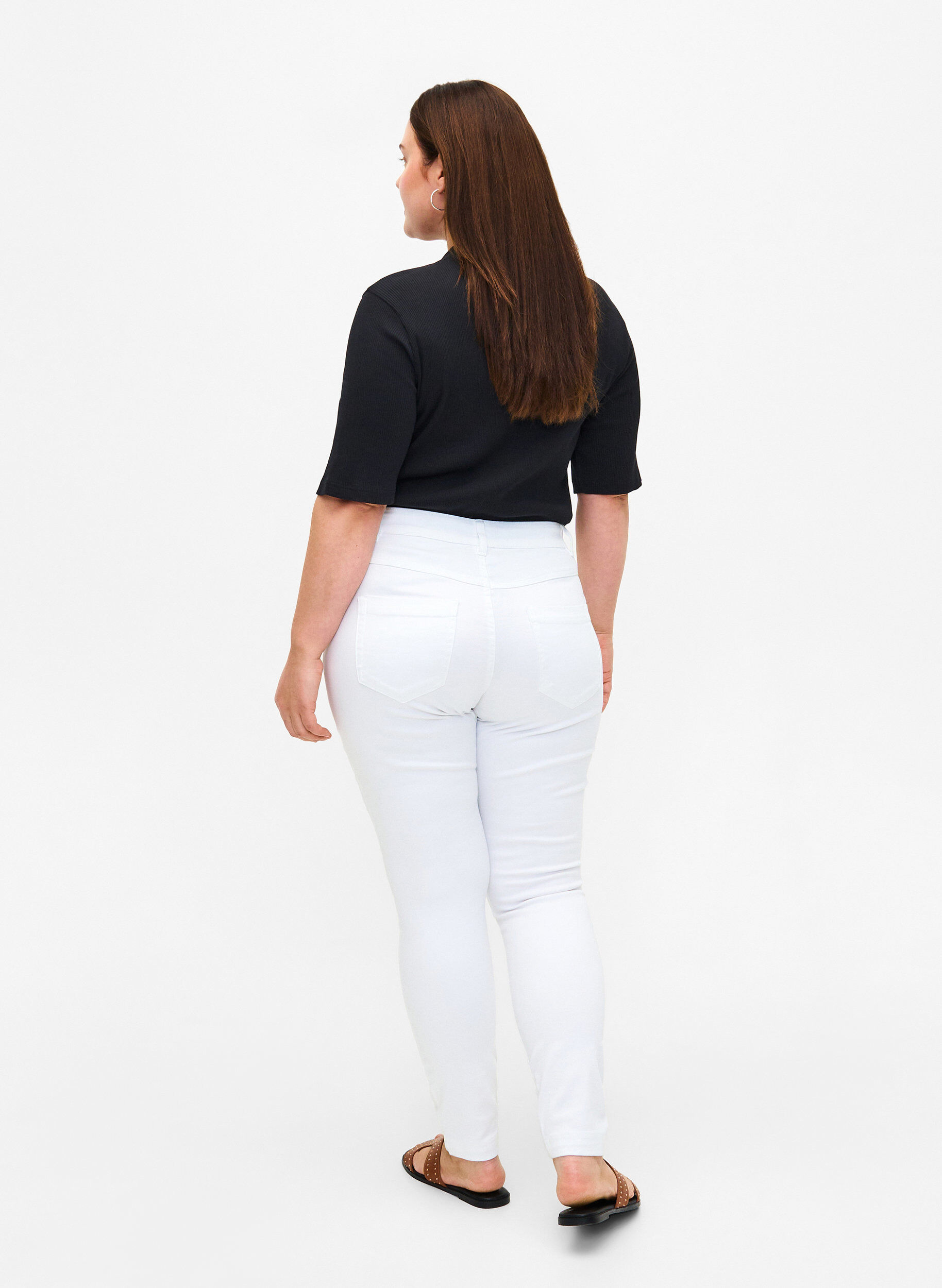 Zizzi Viona jeans med regul&aelig;r talje, Hvid, Model image number 1