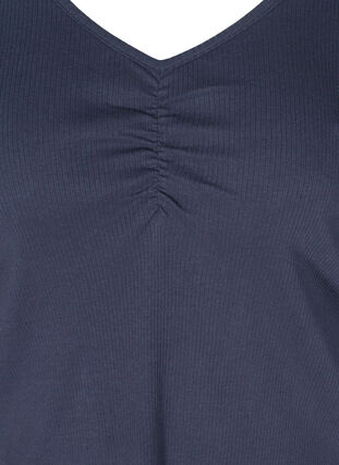 Bomulds bluse i rib med v-hals og rynke effekt, Navy Blazer, Packshot image number 2