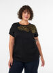 T-shirt i bomuld med blomstermotiv, Sort, Model image number 0