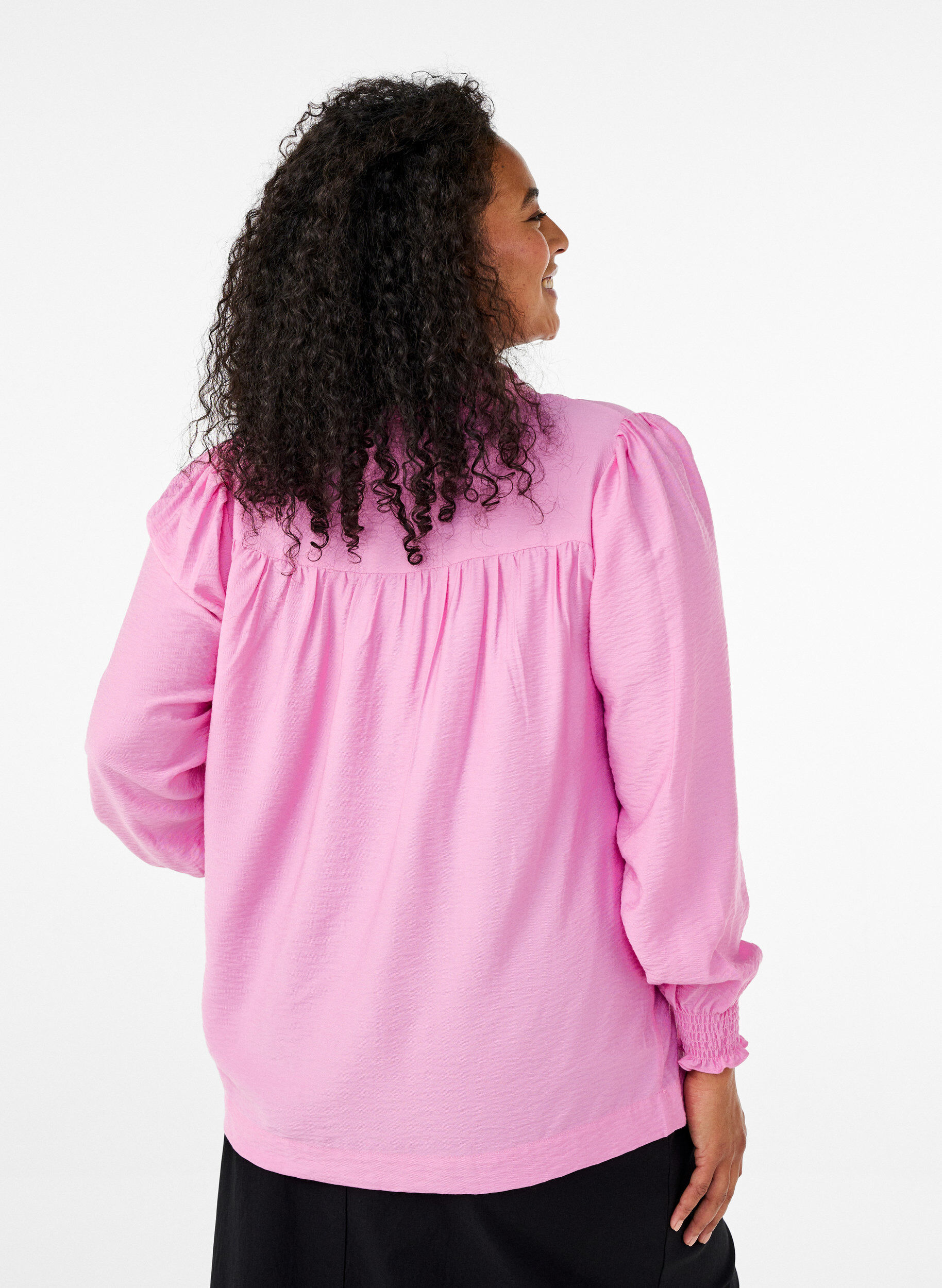 Zizzi Bluse med fl&aelig;sekrave, Lyser&oslash;d, Model image number 2