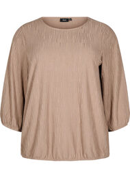 Bluse med struktur og 3/4 &aelig;rme, Brun