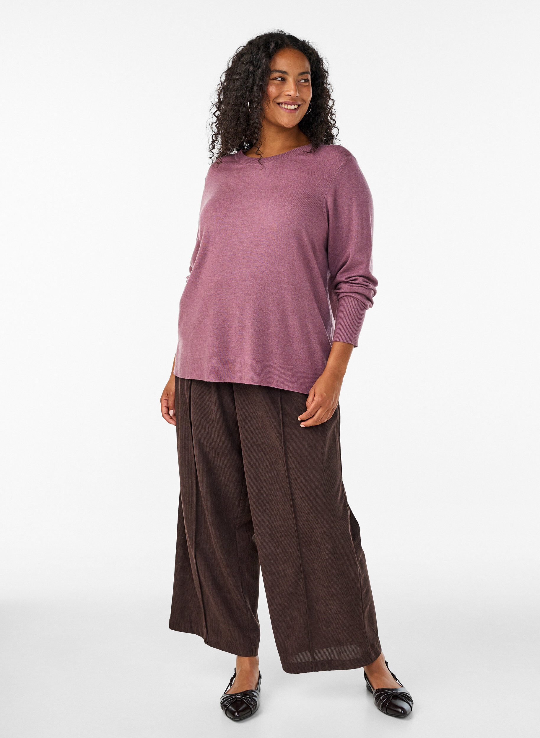 ZizziStrikbluse med rund hals, Lyser&oslash;d, Model image number 1