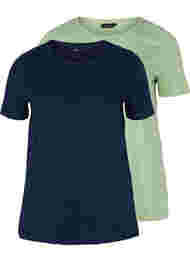 2-pak kortærmet t-shirt i bomuld, Navy B/Reseda