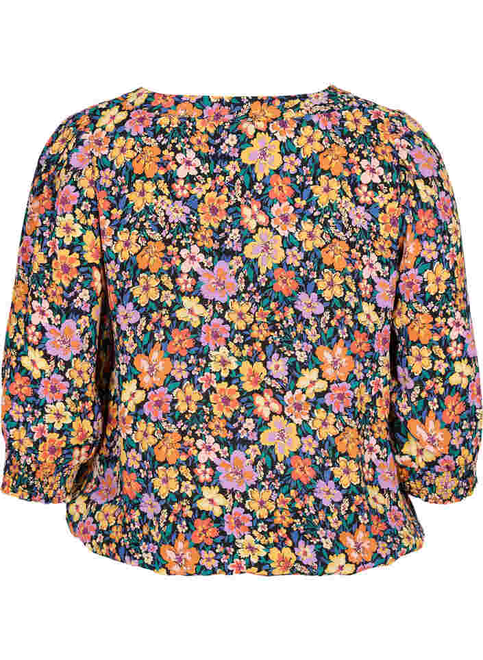 Blomstret viskose bluse med smock, Multi Flower AOP, Packshot image number 1