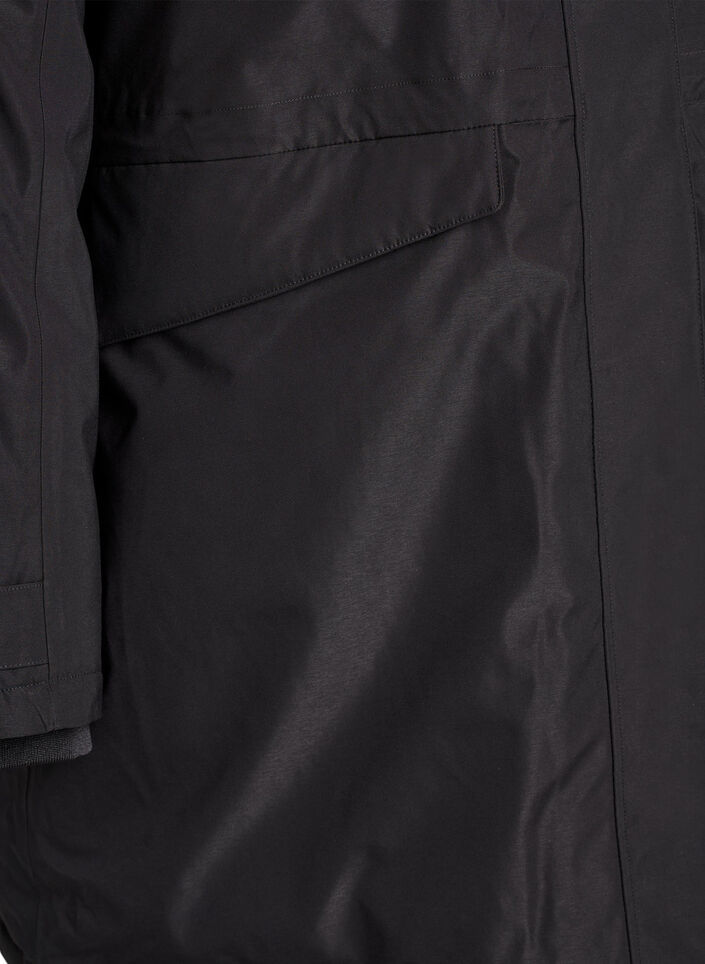 Vandafvisende parka med hætte og funktionelle detaljer, Sort, Packshot image number 3