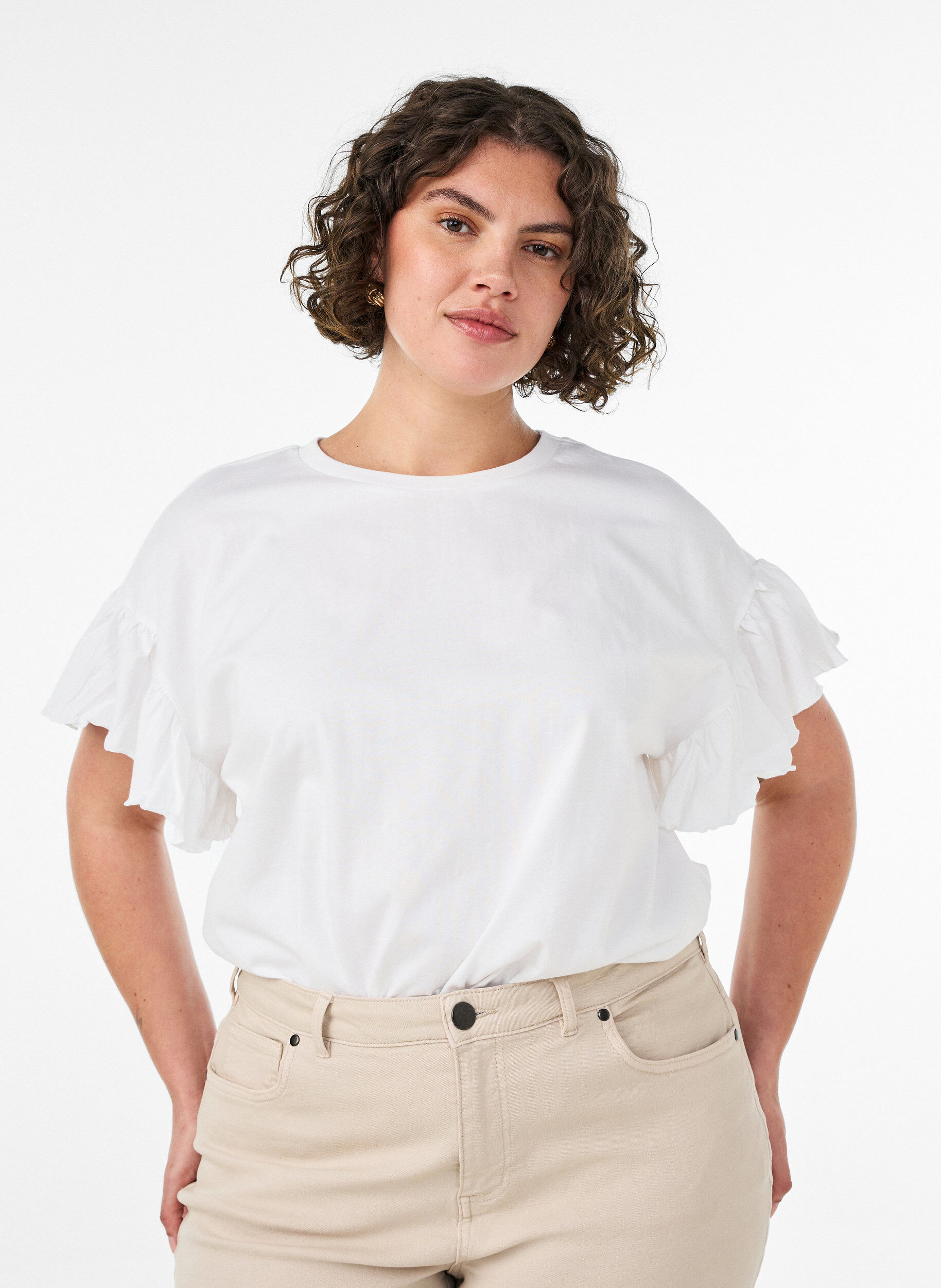 ZizziT-shirt i &oslash;kologisk bomuld med fl&aelig;se&aelig;rmer, Hvid, Model image number 0
