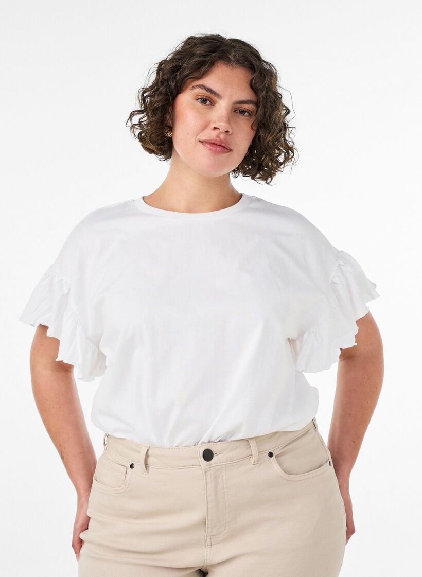 T-shirt i &oslash;kologisk bomuld med fl&aelig;se&aelig;rmer, Hvid, Model image number 0