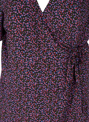 Wrap kjole i print med korte ærmer, Cobolt Blue Flower, Packshot image number 2