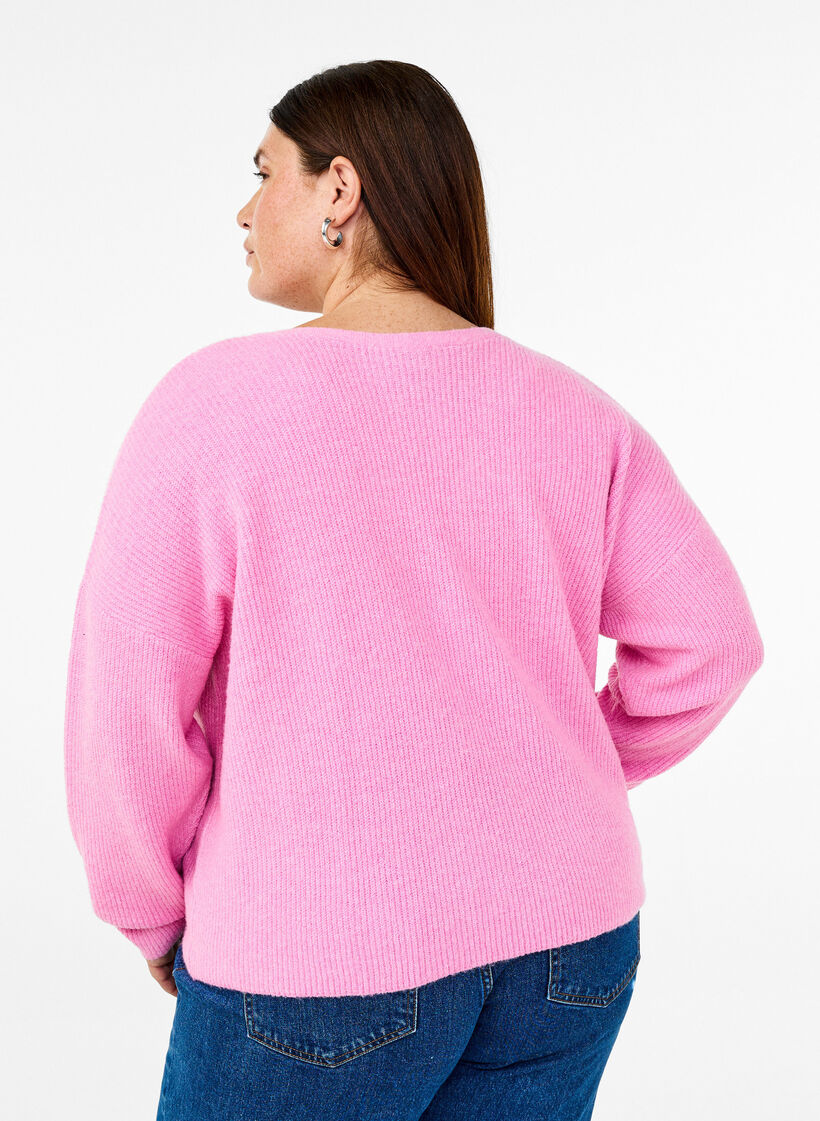 Strikcardigan med bindebånd, Begonia Pink Mel., Model image number 1