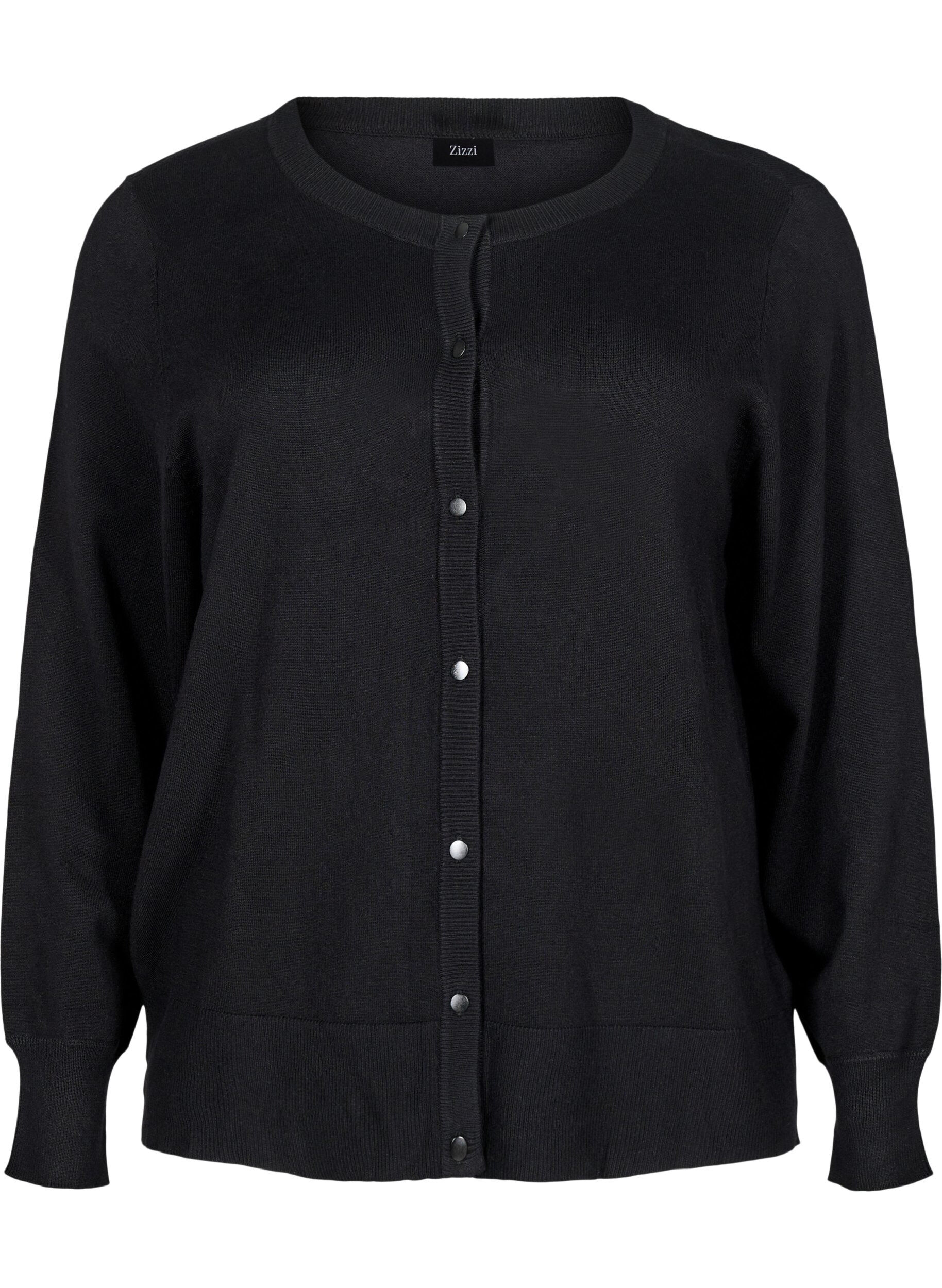 Zizzi Strikket cardigan med knapper i viskosemix, Black, Packshot image number 0