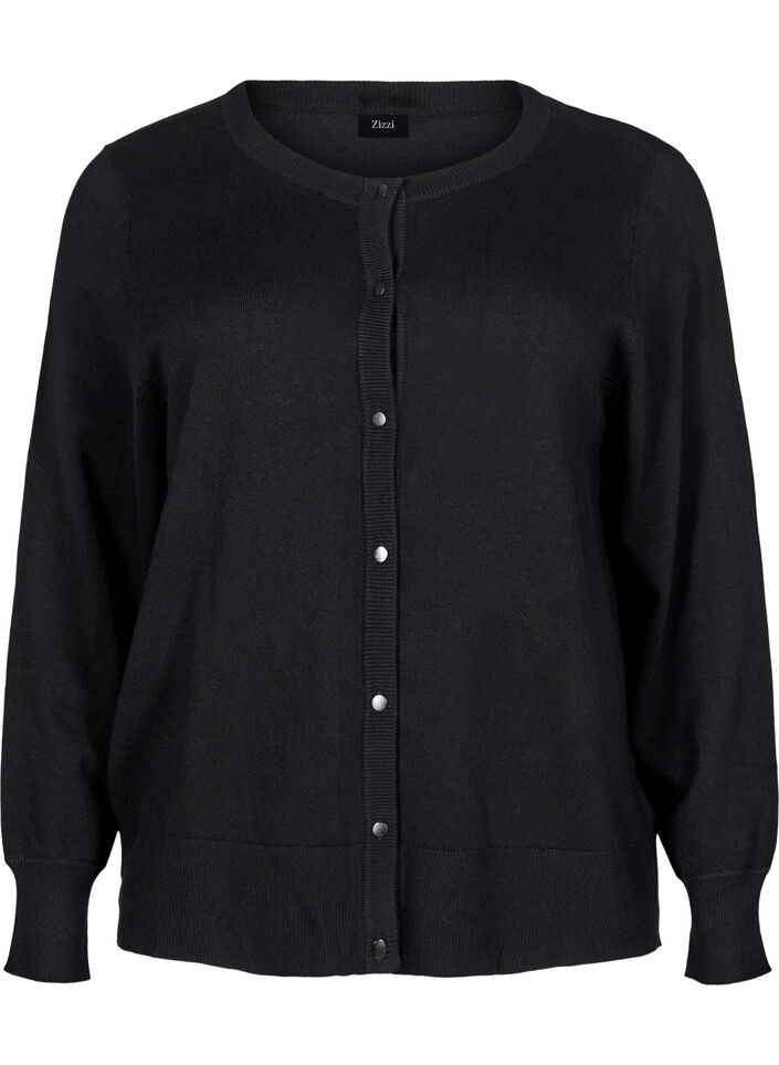 Strikket cardigan med knapper i viskosemix, Black, Packshot image number 0