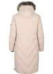 Lang vinterjakke med h&aelig;tte og imiteret pelskrave, Beige, Packshot image number 1