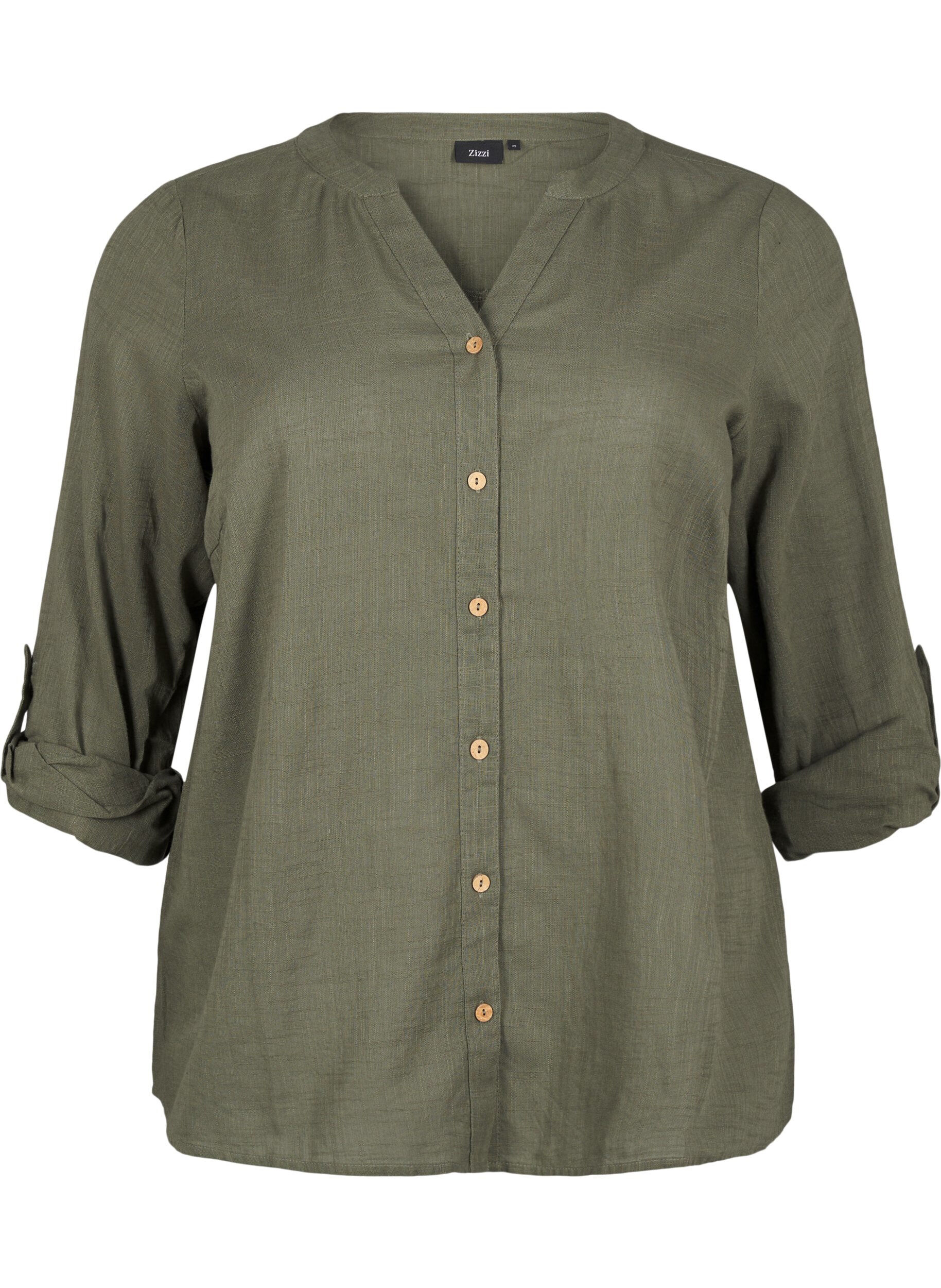 ZizziSkjortebluse i bomuld med v-udsk&aelig;ring, Gr&oslash;n, Packshot image number 0