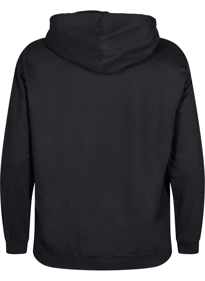 Sweatshirt med h&aelig;tte og print, Sort, Packshot image number 1