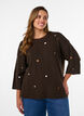Strikbluse med sm&aring; broderede motiver, Brun, Model image number 0