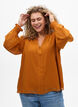 Bluse med transparente ærmer og smock, Orange, Model image number 0