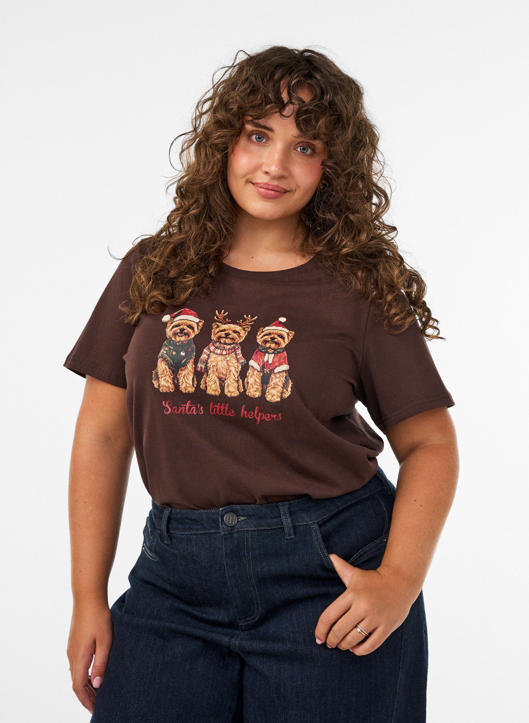 ZizziJule t-shirt i &oslash;kologisk bomuld, Brun, Model image number 0