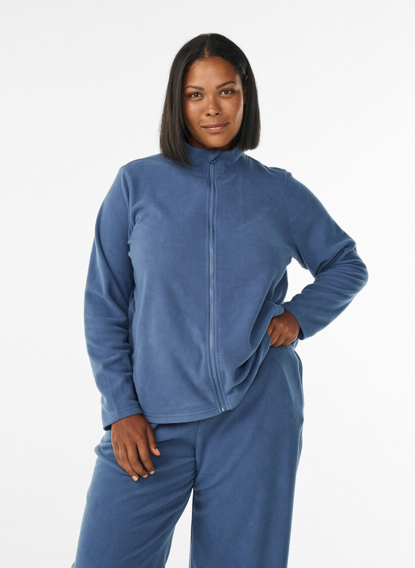 Fleecetr&oslash;je med lynl&aring;s og h&oslash;j krave, Bl&aring;, Model image number 0