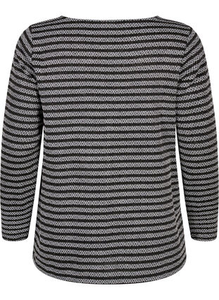 Bluse med rund hals og stribet mønster, Black Stripe, Packshot image number 1