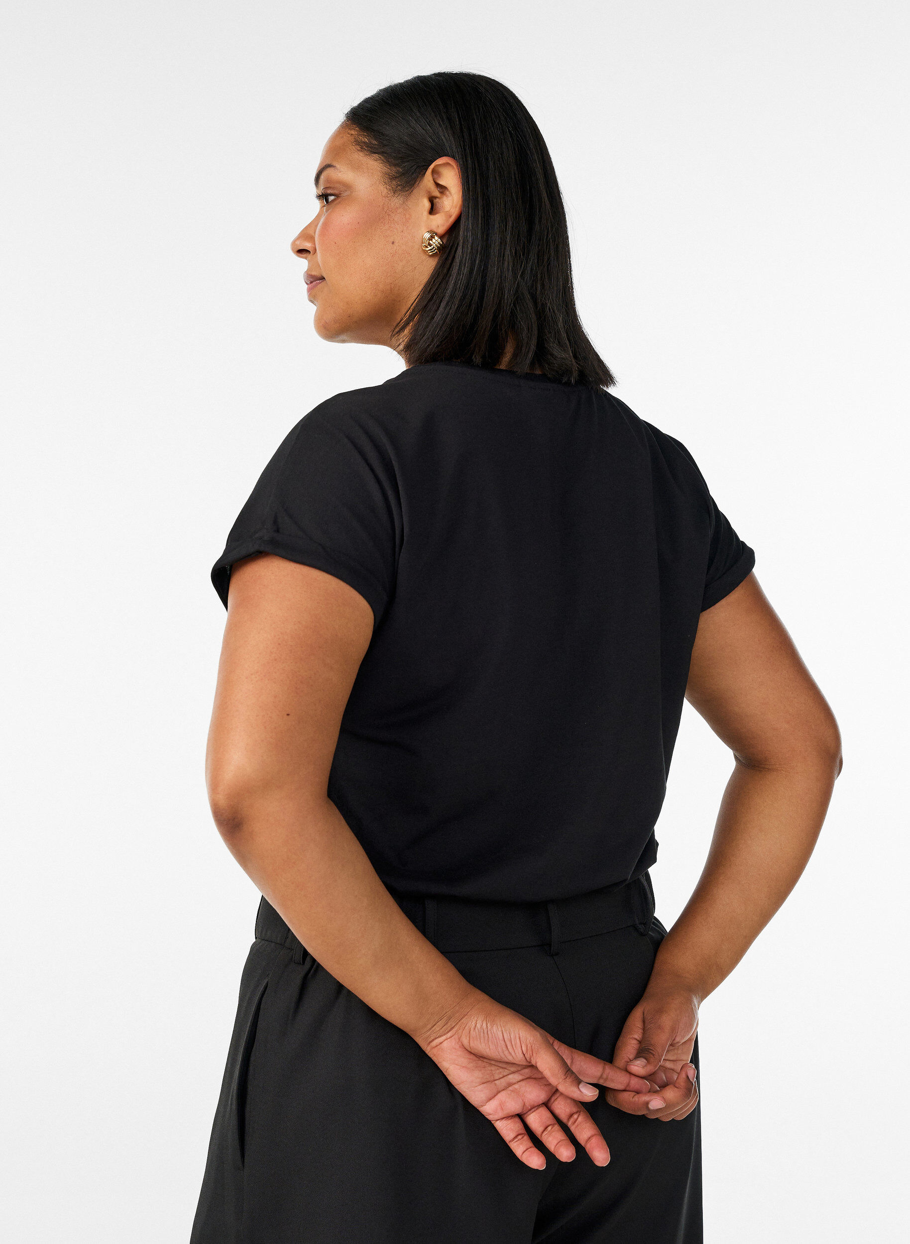 ZizziKort&aelig;rmet t-shirt i bomuldsblanding, Sort, Model image number 2