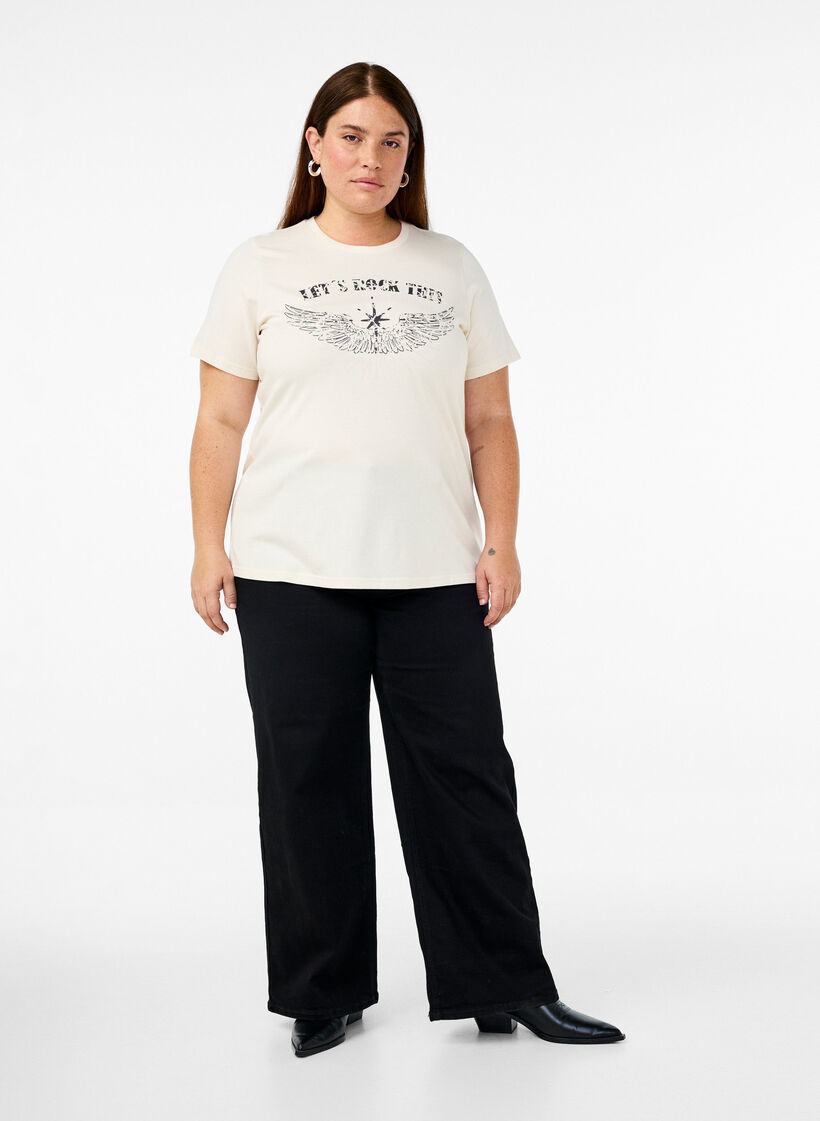 Økologisk bomulds t-shirt med print på fronten, Vanilla, Model image number 1